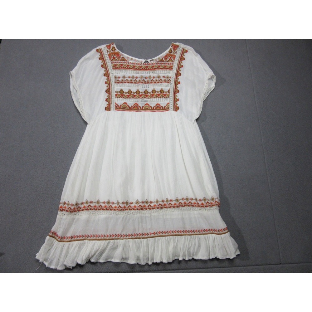Free People Dress Womens Small White Sunrise Wanderer Mini Floral Embroidered